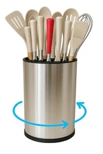 Rotating Kitchen Utensil Holder with Knife Slots for Countertops.