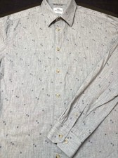 Ben Sherman Mens Button Front Long Sleeve Gray Cotton Shirt Medium M