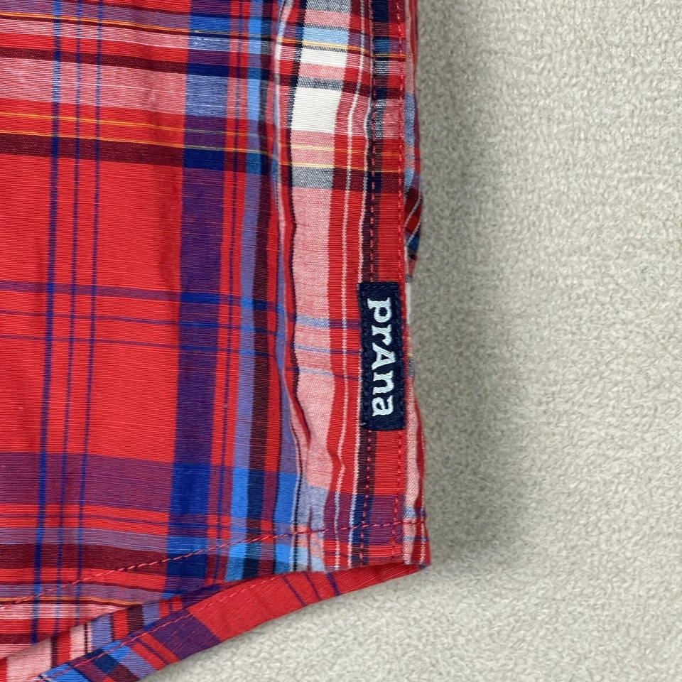 Prana Shirt Adult Large Red Plaid Short Sleeve Logo Outdoor Hiking Preppy Mens - Image 3 of 4
