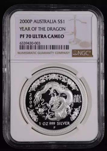 2000 Australia Lunar Dragon Silver Proof Dollar 1 oz - NGC PF 70 UC