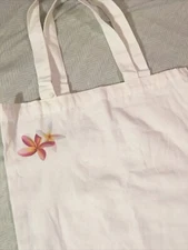 Canvas Reusable Shopping Bag 2-handled tote, 15” x 15” flat, hand painted Flower