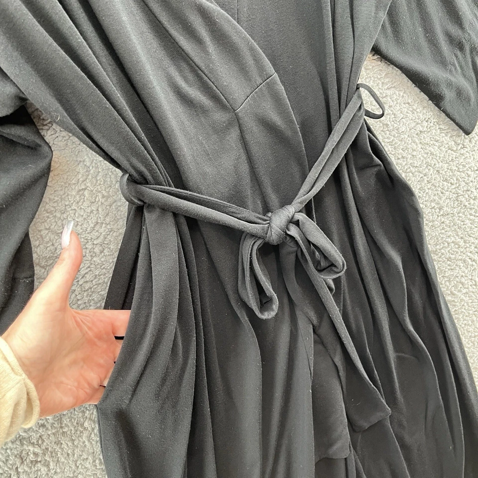 Bata Natori Mujer Grande Negra Ligera Tejido Kimono Midi Envoltura Foto 3 de 4