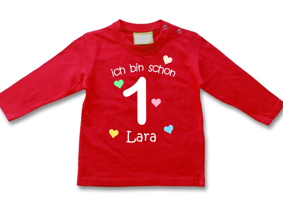 LITTLE BEE Geburtstag Langarmshirt ich bin schon 1 mit Wunschnamen ROT Motivauswahl NEU