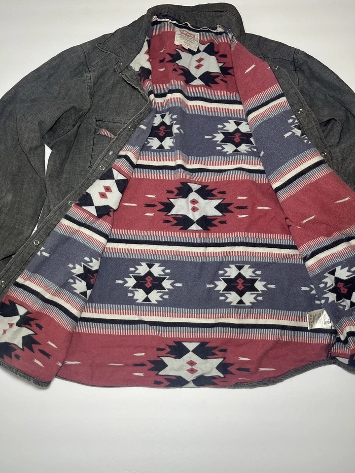 Levi's Gray Aztec Lined Pearl Snap Button Up Shirt Top Cotton Mens Size Medium - Image 2 of 4