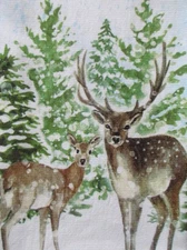 Christmas Kitchen Towels 2Pc Set Deer Snowy Evergreen Forest-by Elena Vladykina
