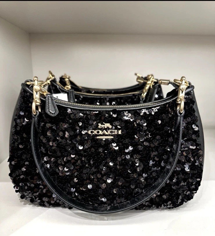 Coach CO951 Teri Shoulder Bag In Black w/Sequins for sale online