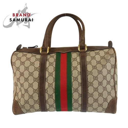 GUCCI Sherry Line Beige Brown Gold Hardware GG Supreme Canvas Handbag Boston Bag