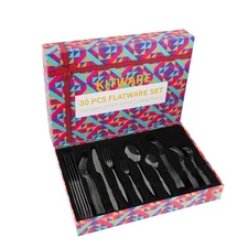 Black Silverware Set, 30 Pieces Stainless Steel Flatware for 6, Family Essent...