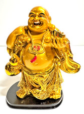 Lachender Buddha Mönch Figur(Budai) mit Goldbarren Gold Feng Shui Glücksbringer