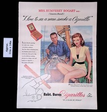 1951 Robt. Burns Cigarillos Humphrey Bogart & Lauren Bacall Print Ad 57457