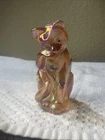 Fenton Pink Iridescent Glass Grooming Cat Figurine Signed Kibbe Floral 4”