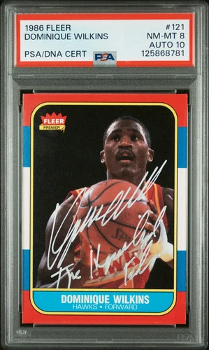 DOMINIQUE WILKINS "HIGHLIGHT FILM" 1986 Fleer SILVER ROOKIE AUTO #121 PSA 8 1/1