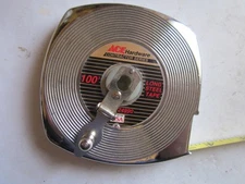 Vintage ACE Hardware No. 24990 100 Ft Steel Tape Measure USA Metal Case