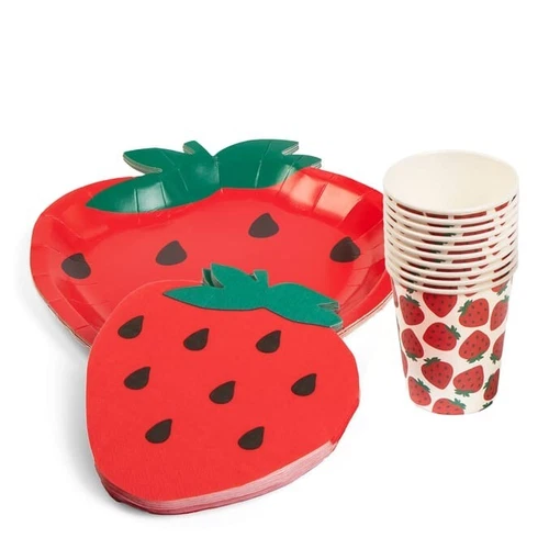 Strawberry Table Paper Plates,Napkins,Cups Dinnerware Set 40pk