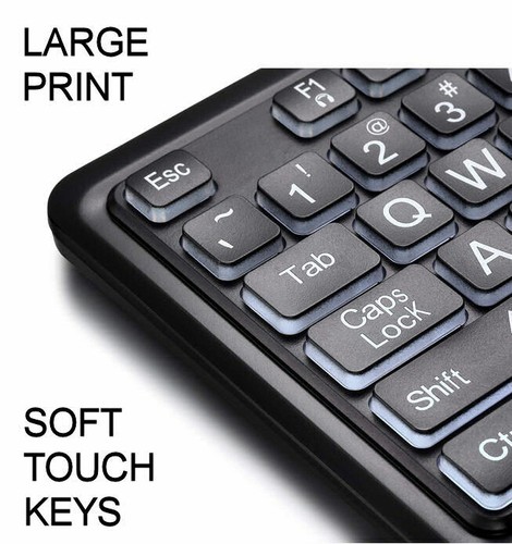 Large Print USB Keyboard with LED Backlight Soft Touch Keys for Vision Impaired - Picture 2 of 5