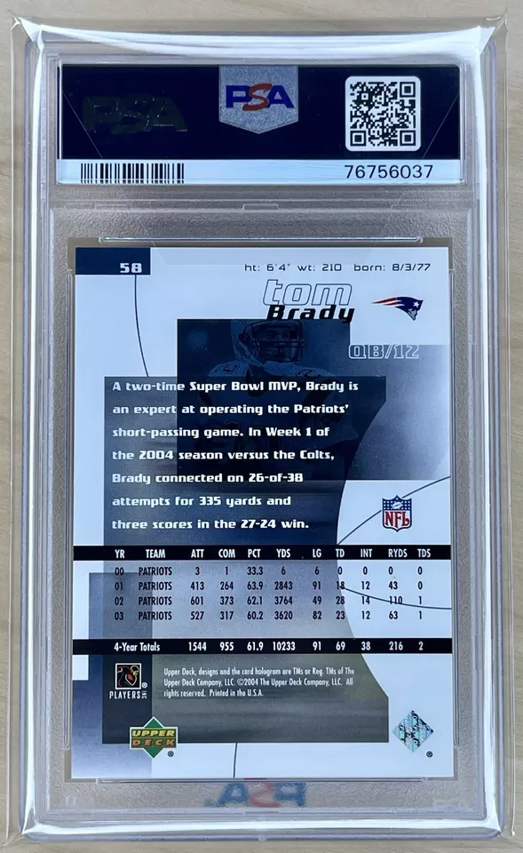 2004 UPPER DECK FINITE HG TOM BRADY #58 PSA 8 PATRIOTS - Image 2 of 2