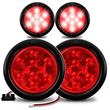 4pc 4" Round Red LED Trailer Tail Light Kit Sealed Grommet Plug Waterproof DOT