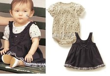 Baby Girls Floral Short Sleeve Bodysuit w/ Ruffled Dress Cotton SET Navy size 2
