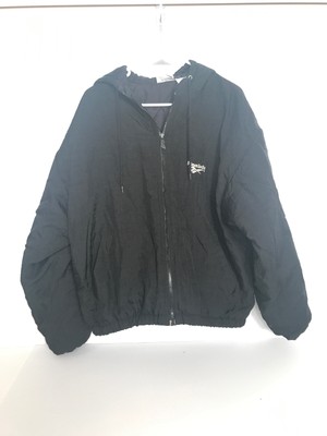 reebok black winter jacket small puffer vintage spellout warm heavy coat mens