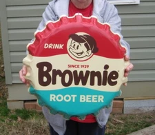 Brownie ROOT BEER Soda  15" Bottle cap Metal Advertising Sign