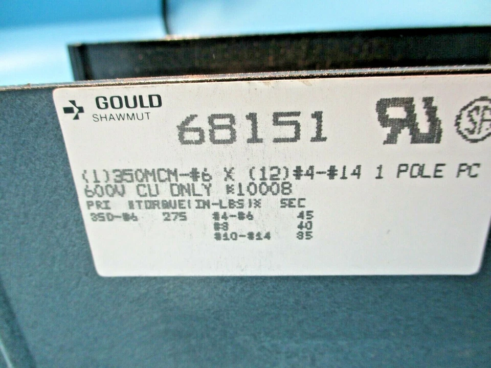 NEW GOULD 68151 POWER DISTRIBUTION BLOCK 350MCM-#6 12(#4-#14) 1 POLE - Image 2 of 4