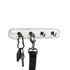  Four Hook Rack Modern Entryway Organizer & Wall White Washed & Industrial Gray