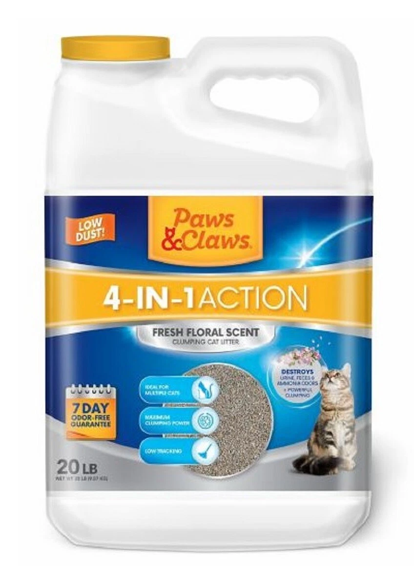 Paws Claws 1328416 Fresh Floral Scent 4 in 1 Action 20 lb Clumping Cat Litter