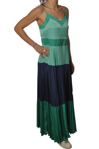 Twin Set Maxi Donna abito lungo plissettato multicolor verde 9618 | eBay