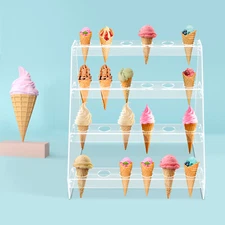24 Hole Ice Cream Cone Serving Holder Clear Acrylic Food Cone Display Stand Rack