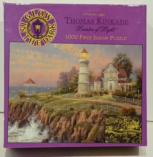 Thomas Kinkade 1000 pc Jigsaw Puzzle Victorian Light Glow In The Dark RARE 20X27