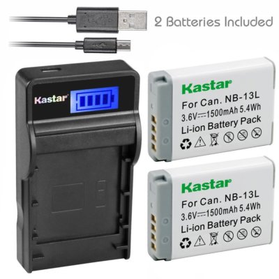 Kastar 2 Battery & LCD-3 USB Charger for Canon NB-13L NB13L CB-2LH