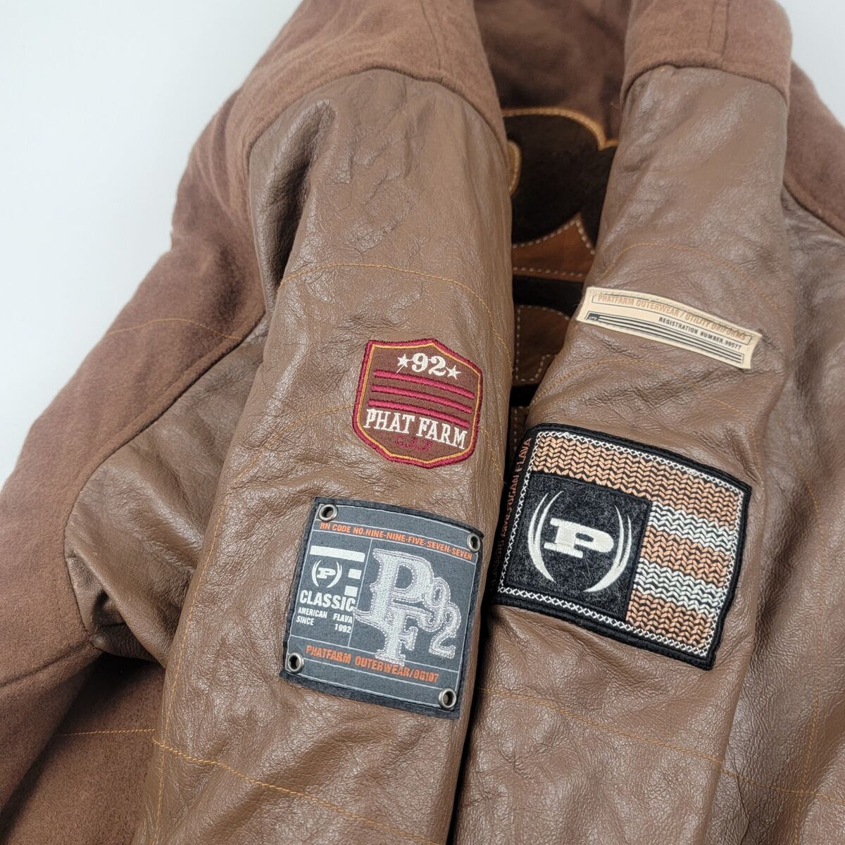 Vintage 90s Phat Farm Bomber Jacket Brown Tan XL Vtg Y2K Vintage 90s Phat Farm Bomber Jacket Brown Tan XL Vtg Y2K