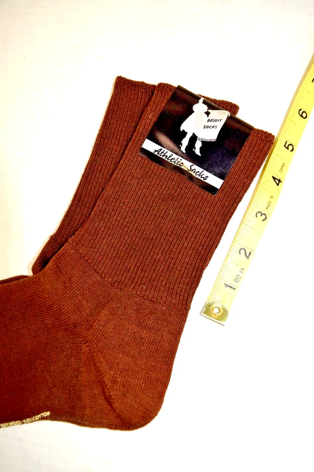 Calcetines Beloit Vintage Medias Años 50 60 Marrón Atlético Lana Algodón Rayón 9 x 7" Nuevos con Etiquetas Foto 4 de 4