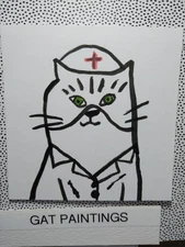 Impressionism Whimsical Cat Nurse Gift Animals Original Painting 12x12  Canvas 