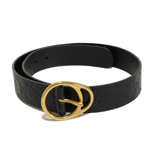 Gucci Belt Authentic Guccissima GG Embossed Black Size 80 32 From Japan