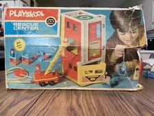 Vintage 1973 Playskool Rescue Center #470 Firehouse Playset People Vehicles