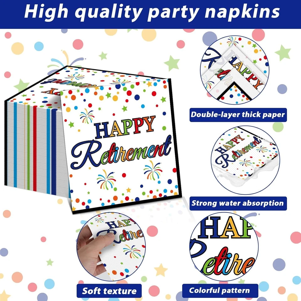 96 Pcs Happy Retirement Party Supplies Colorful Retirement Paper Plates Napkins - Image 4 of 4