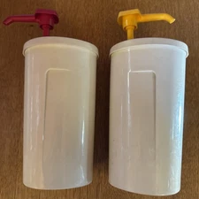 Vtg. Tupperware 640 Ketchup & Mustard Pump Dispensers Condiment Containers Nice!