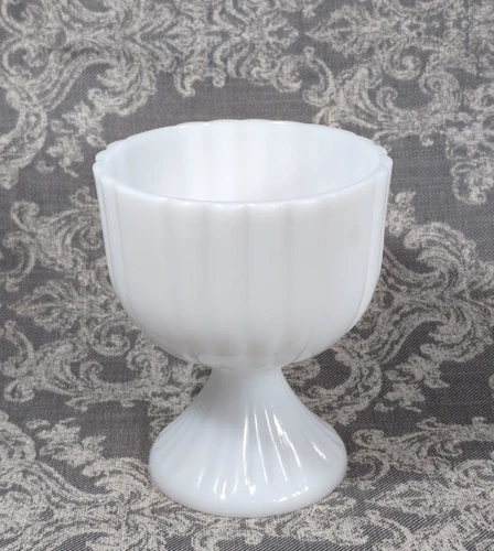 VTG Milk Glass Vertical Ribbed Pedestal Compote Planter Vase ~ Country Cottage