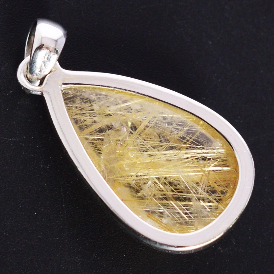 Ciondolo goccia quarzo rutilato dorato argento sterling 925 gemma gioielli... - Immagine 2 di 4