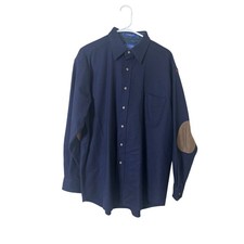 Pendleton Virgin Wool Blue Button Up Suede Elbow Pads Size L Made In USA b2