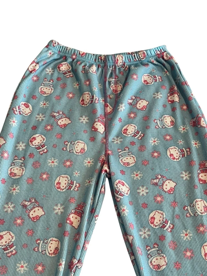Pantalones térmicos de salón Hello Kitty para niñas talla L 10/12 azul rosa tejido gofre pijama Foto 2 de 4