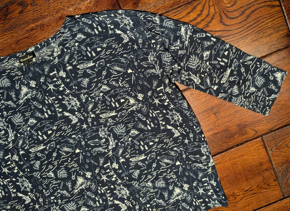 Steven Alan Women's 100% Silk Lake Print Top Blouse w/ 3/4 Sleeves - Size P - Image 3 of 4