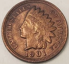1901 Indian Head Cent AU Brown Better Eye Appeal Full Date Nice Early US Coin