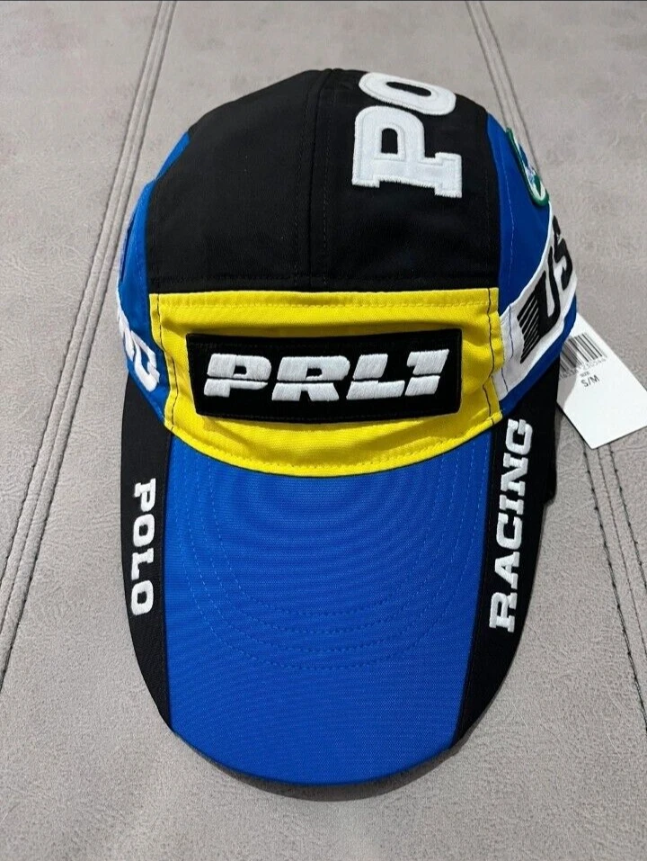 RARE Polo Ralph Lauren Racing Long bill Hat 5 Panel Cap S/M Stadium Hi tech Snow