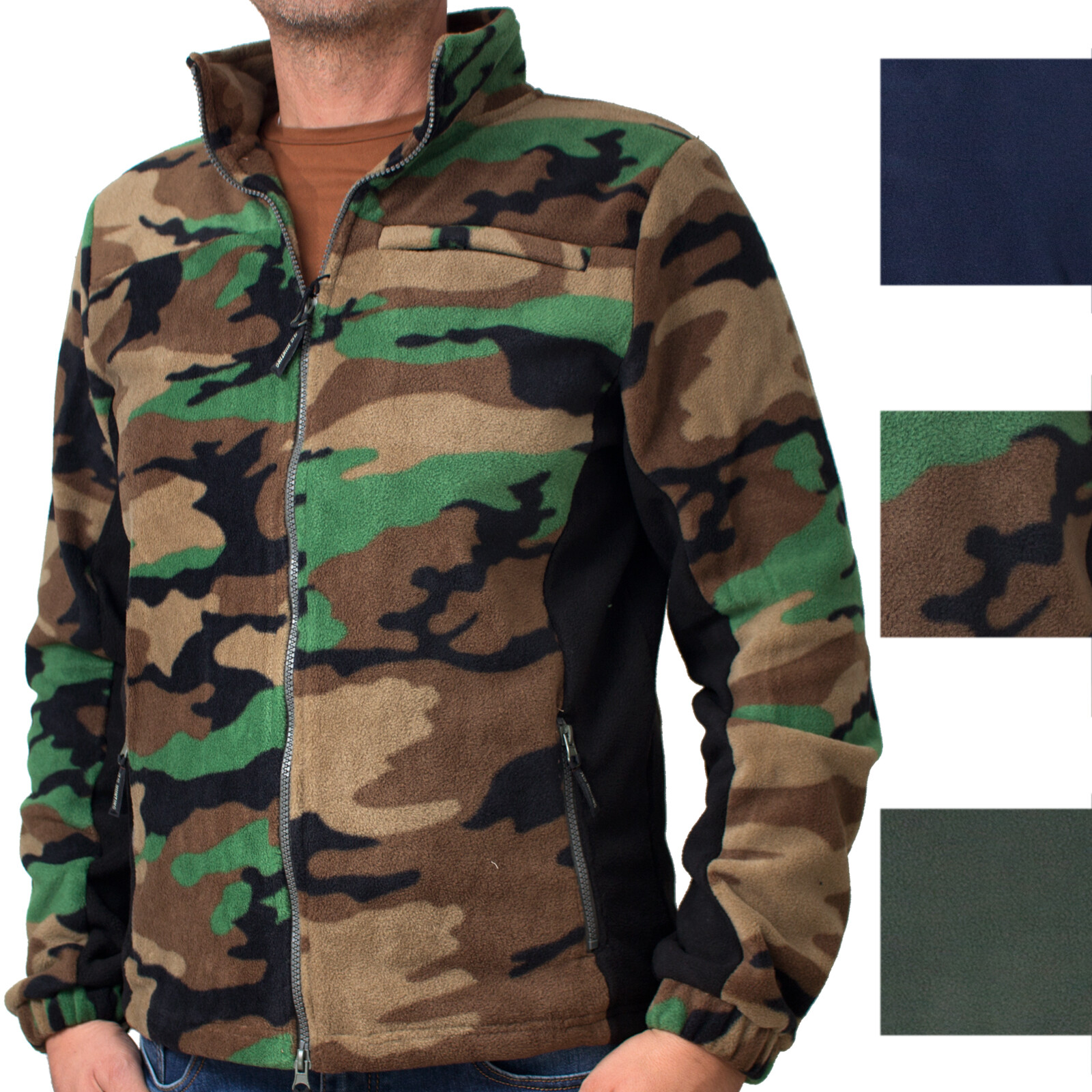Sudadera Pila Abierta Cremallera Camuflaje Militar Hombre Caza Pesca Chaqueta