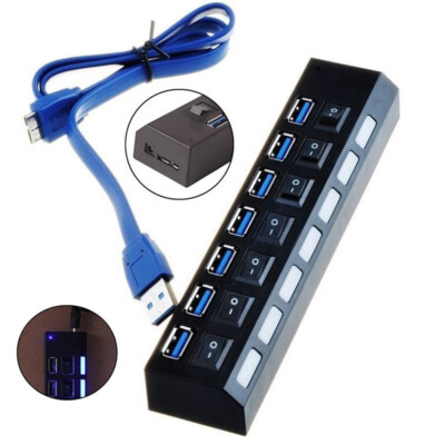 New 7 ports USB 3.0 HUB With Power On/Off Switch High Speed Adapter ...