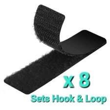 1” Wide x 4” (Inch) Heavy Duty Stick-On Strips (8 Sets Hook & Loop)- Black