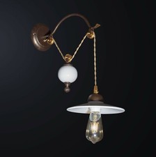 Applique parete lampada ferro battuto con ceramica bianca regolabile in altezza