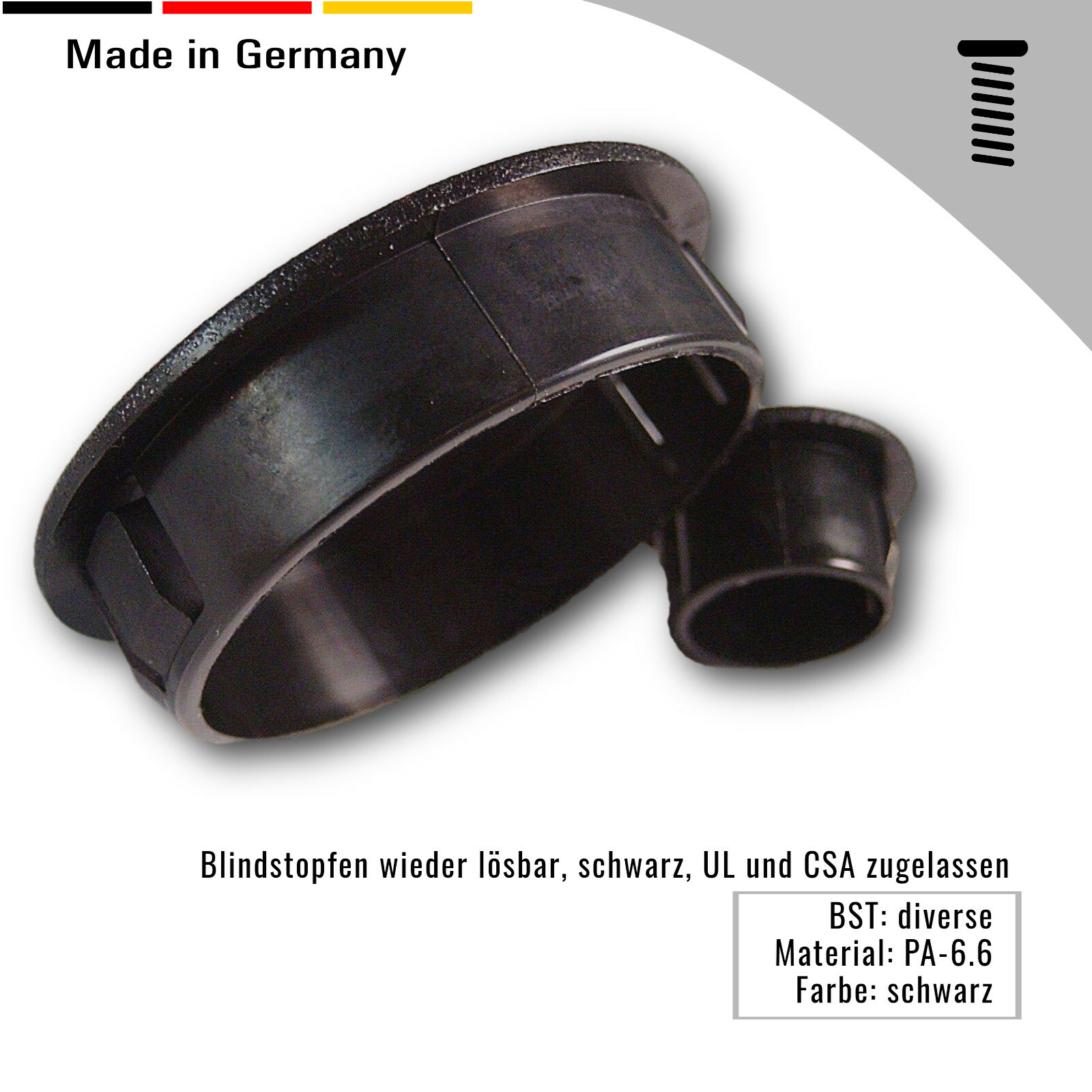 Blindstopfen-Sortiment Nylon – 6, 8, 10, 13, 16, 19 Mm, 76 Stück, In Stabiler Box, Schwarz, Mit Arretierung